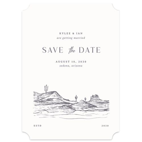 Western Desert Cactus Save the Date Cards Dusty Blue Signature smooth Blank No Ticket