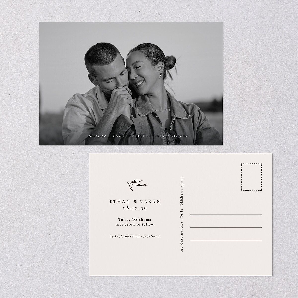 Minimal Leaves Save The Date Postcards — view 1