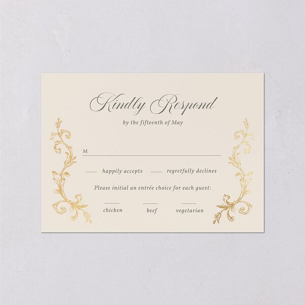 Vintage Regency Monogram Frame Foil Wedding Response Cards Champagne Gold Signature Standard