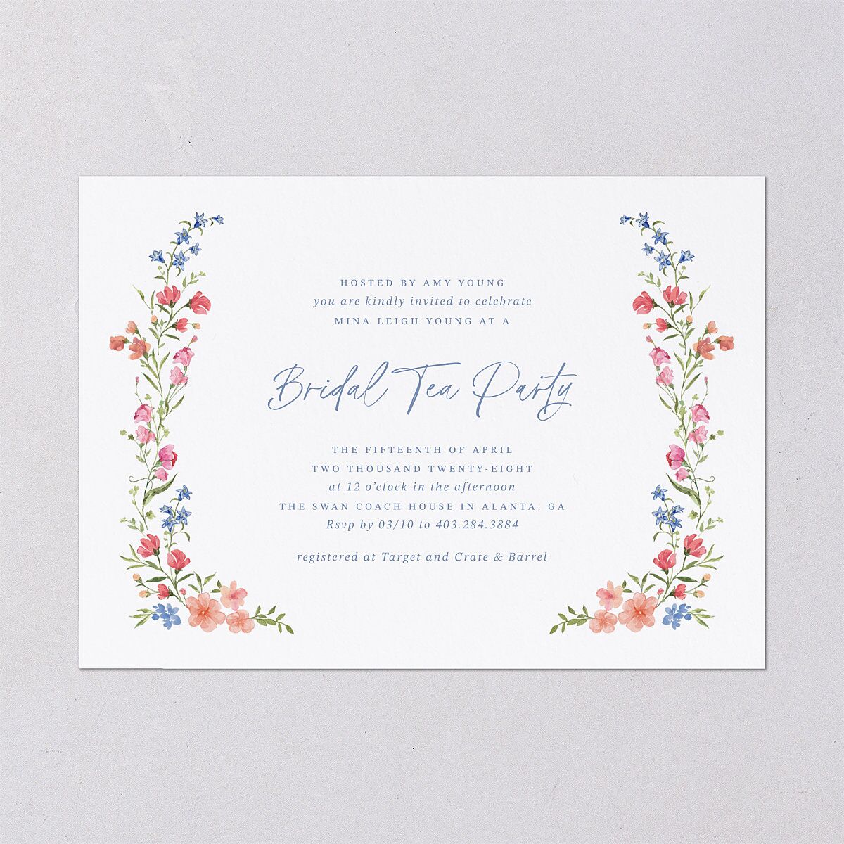 Fairytale Wildflower Crest Bridal Shower Invitations Pure White Signature Blank Standard