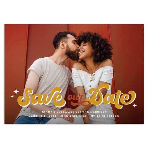 Disco Love Save the Date Cards Red Clay Signature smooth Blank No