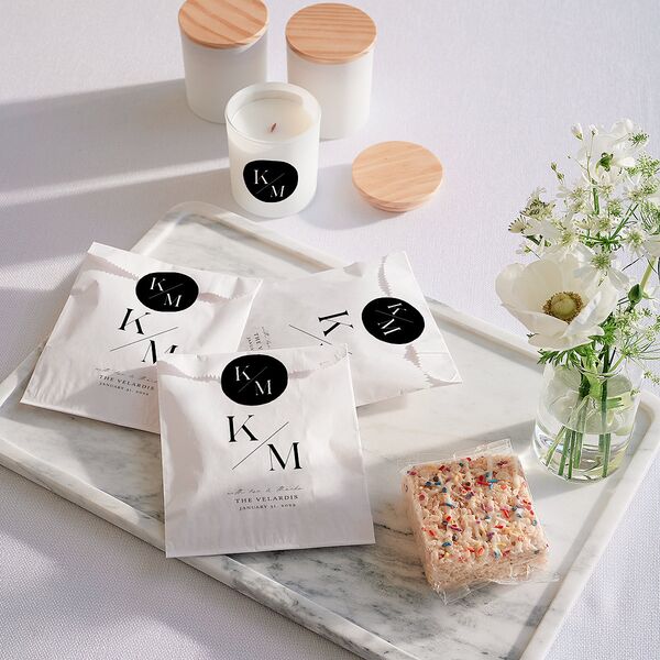 Monogram Slant Favor Bags White Licorice Wax-Lined Food Safe Paper