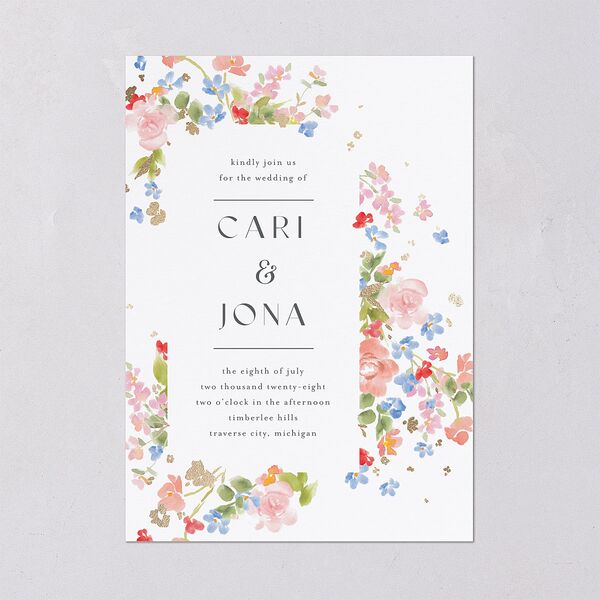 Scattered Blossoms Wedding Invitations Gold Pastel Blue Signature Blank No