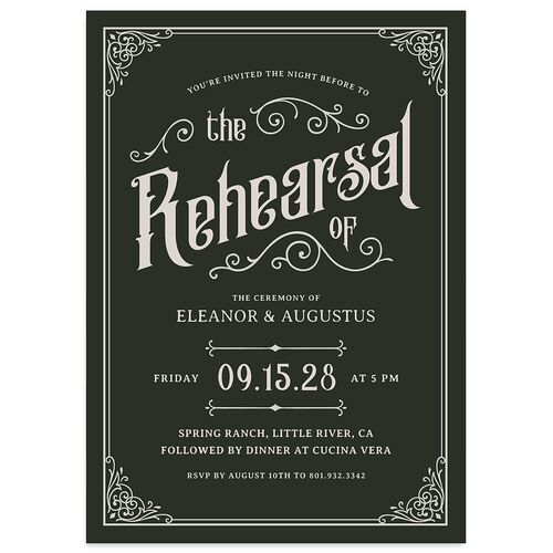 Western Gothic Rehearsal Dinner Invitations Dark Green Signature Blank Standard