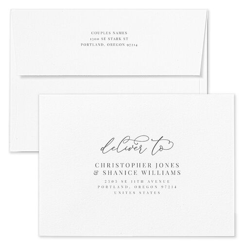 Romantic Calligraphy Foil Wedding Invitation Envelopes White Standard Peony Both Recipient and Return Addresses Signature