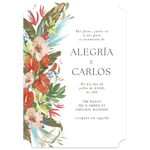 Flores Tropicais Wedding Invitations Gold Red Clay Signature Blank No Ticket