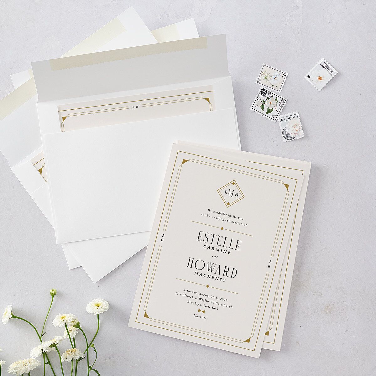 Old Hollywood Glam Wedding Invitations Champagne Signature Blank No Standard