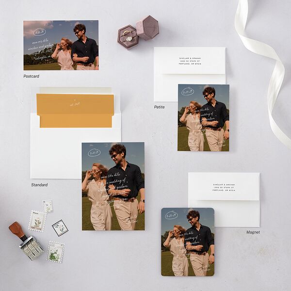 Sunny Day Modern Script Save the Date Postcards Pure White