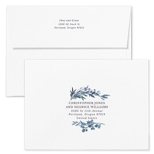 Rustic Hoops Save The Date Card Envelopes Moody Blue Standard White Both Recipient and Return Addresses Signature