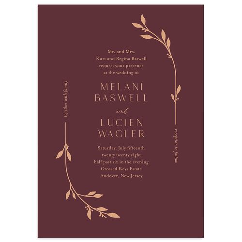 Gilded Sprigs Wedding Invitations Eggplant Signature Blank No Standard