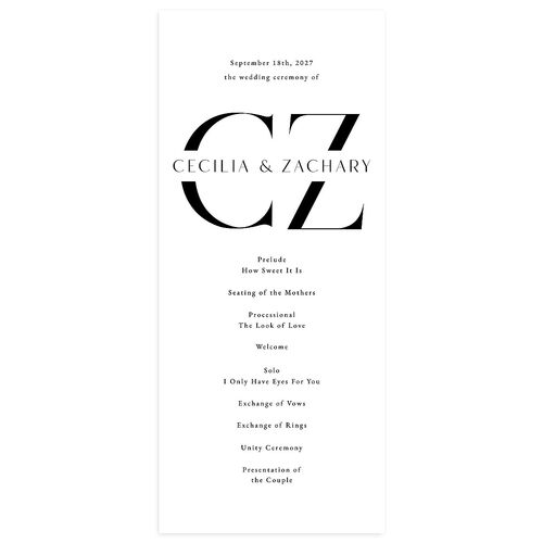 Simple Modern Monogram Wedding Programs Pure White Signature