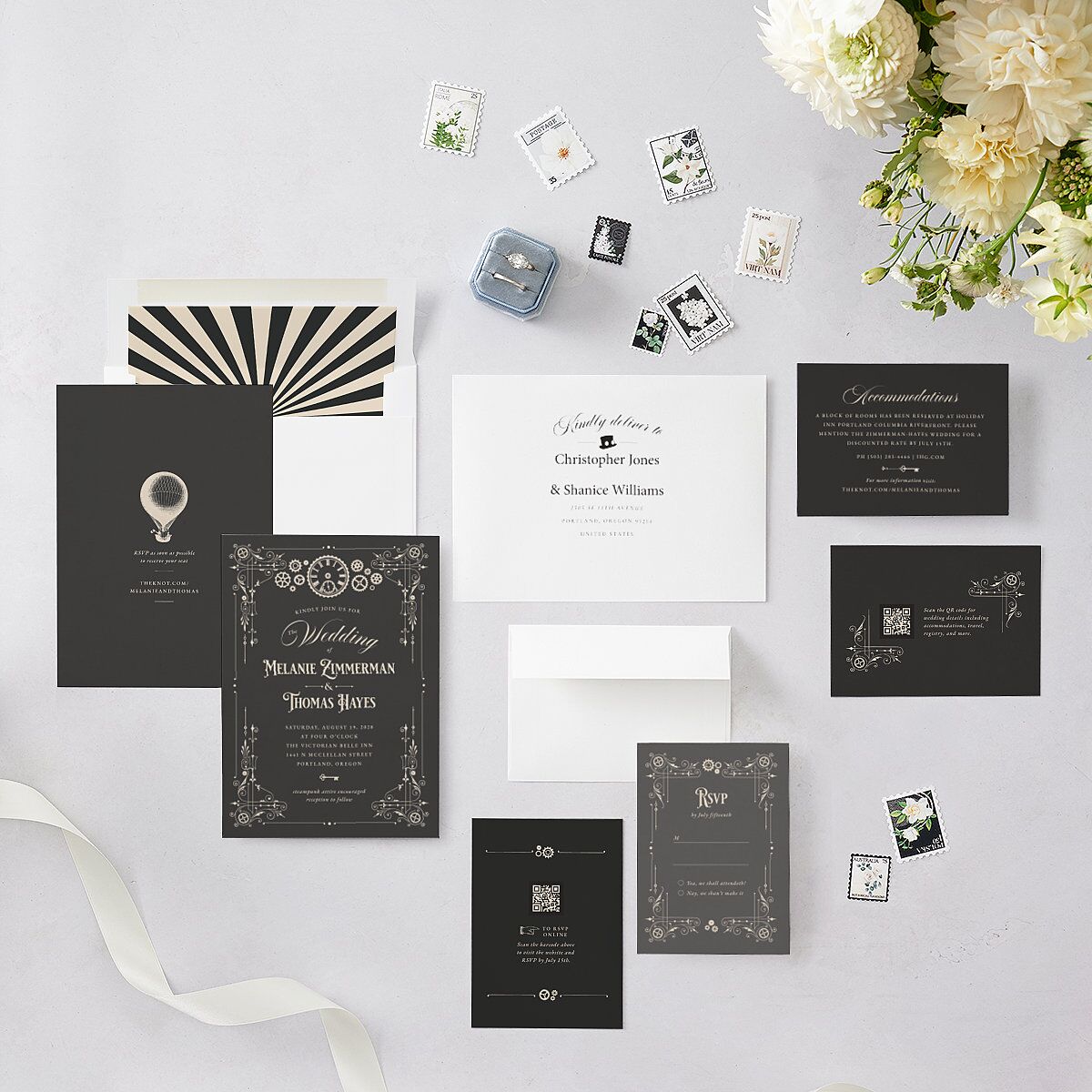 Steampunk Vintage Wedding Invitations Charcoal Signature Blank No Standard