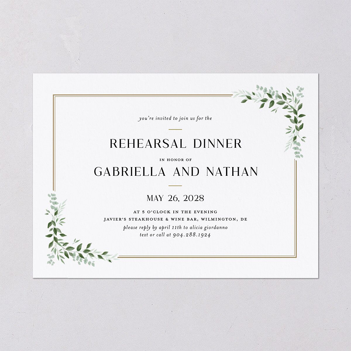 Greenery Frame Rehearsal Dinner Invitations Pure White Signature Blank Standard