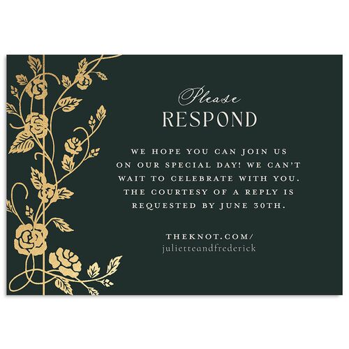 Sword and Roses Fantasy Garden Foil Wedding Response Cards Wave Gold Signature Standard