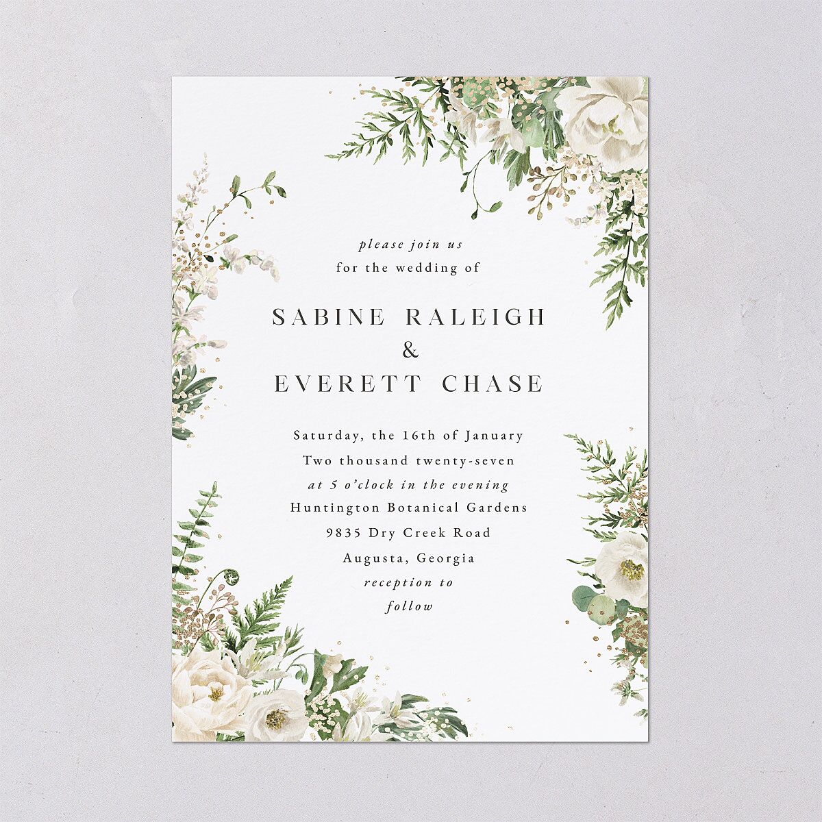 Gilded Fern Frame Wedding Invitations Gold Linen Signature Blank No Standard