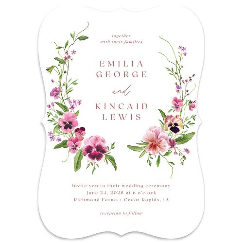 Wild Pansies Wedding Invitations Dusty Rose Signature Blank No Bracket