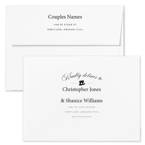 Steampunk Vintage Wedding Invitation Envelopes Charcoal Blue Both Recipient and Return Addresses Standard Signature