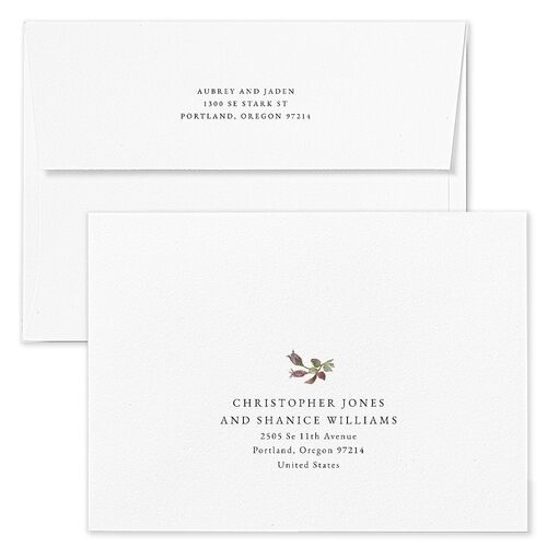 Minimal Floral Wedding Invitation Envelopes White Amethyst Both Recipient and Return Addresses Standard Signature
