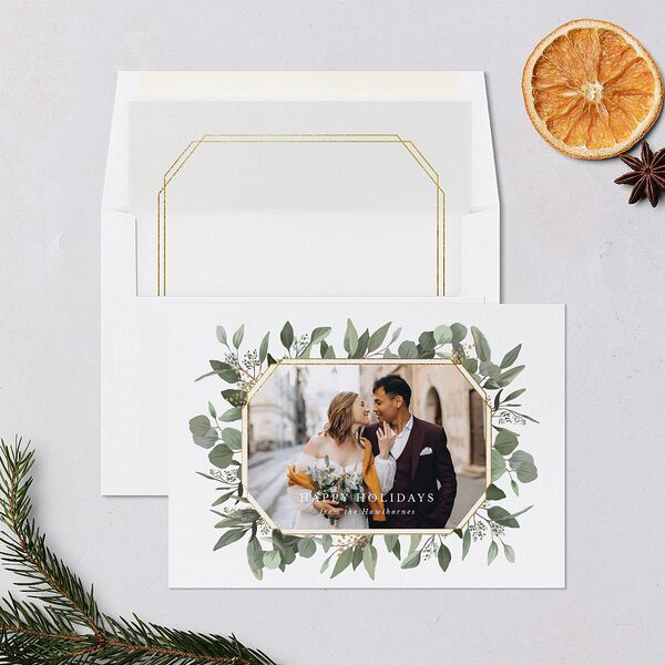 Holiday Eucalyptus Holiday Cards Pure White Signature Blank Landscape Standard