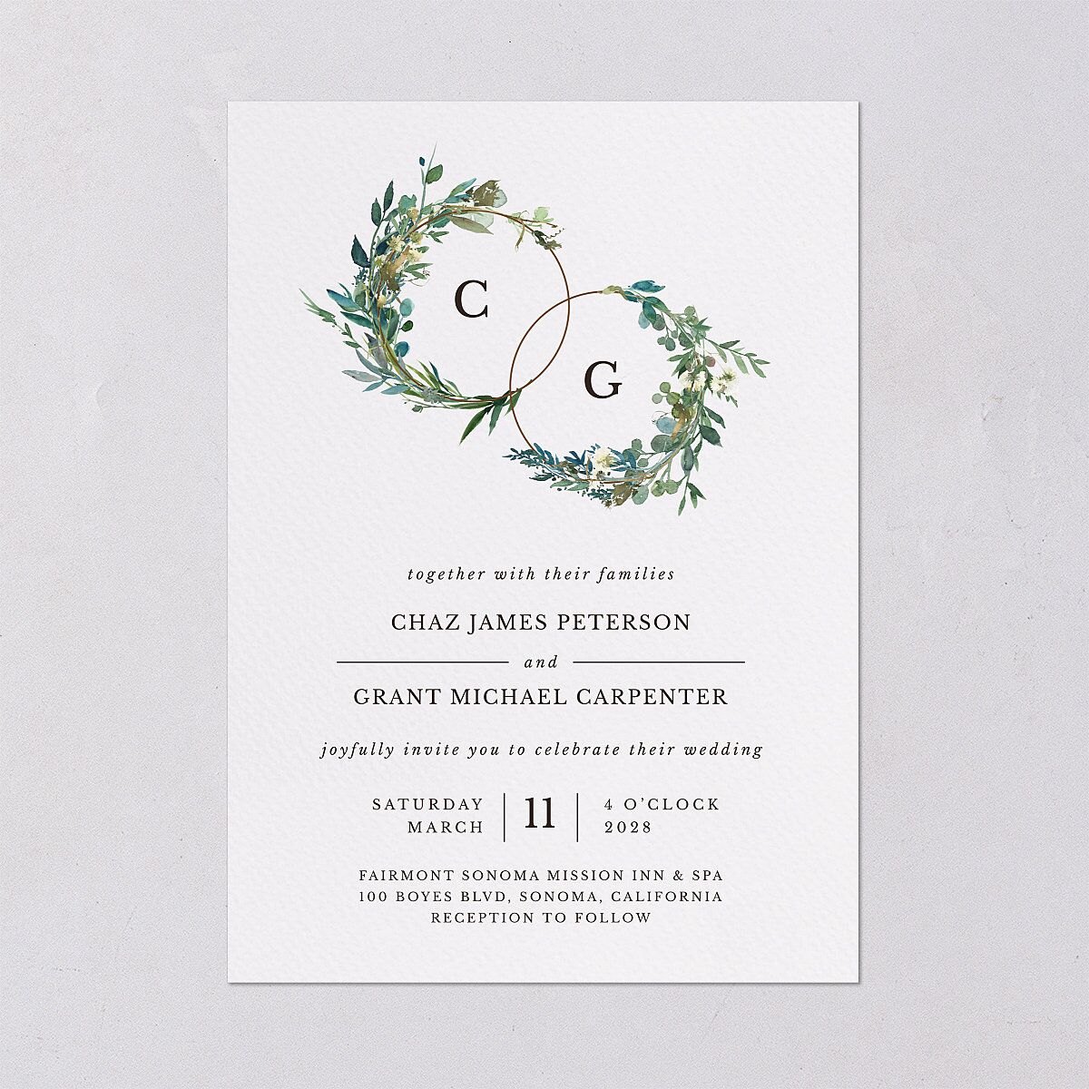 Leafy Hoops Wedding Invitations — view 2