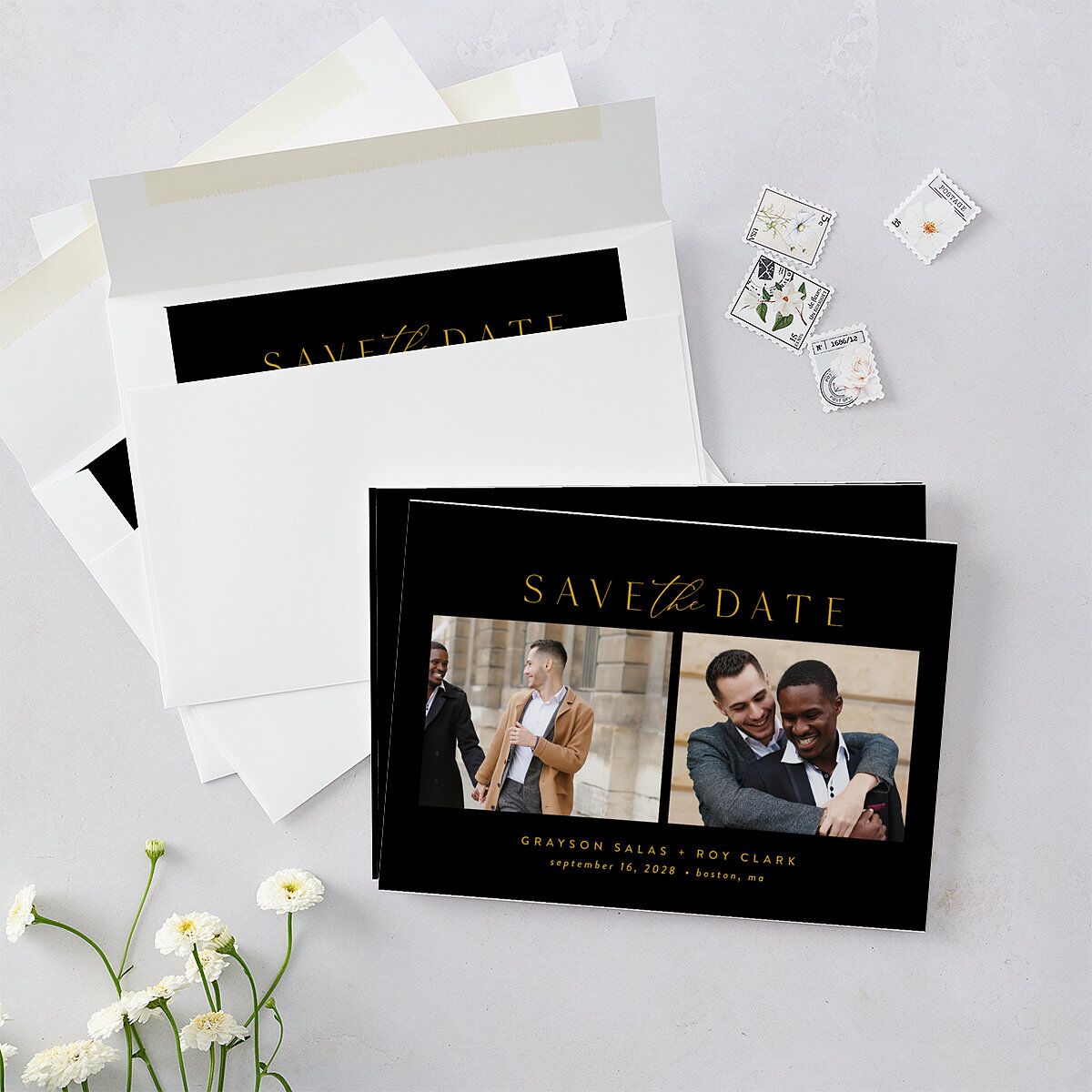 Elegant Grid Save the Date Cards Licorice Signature smooth Blank No Standard