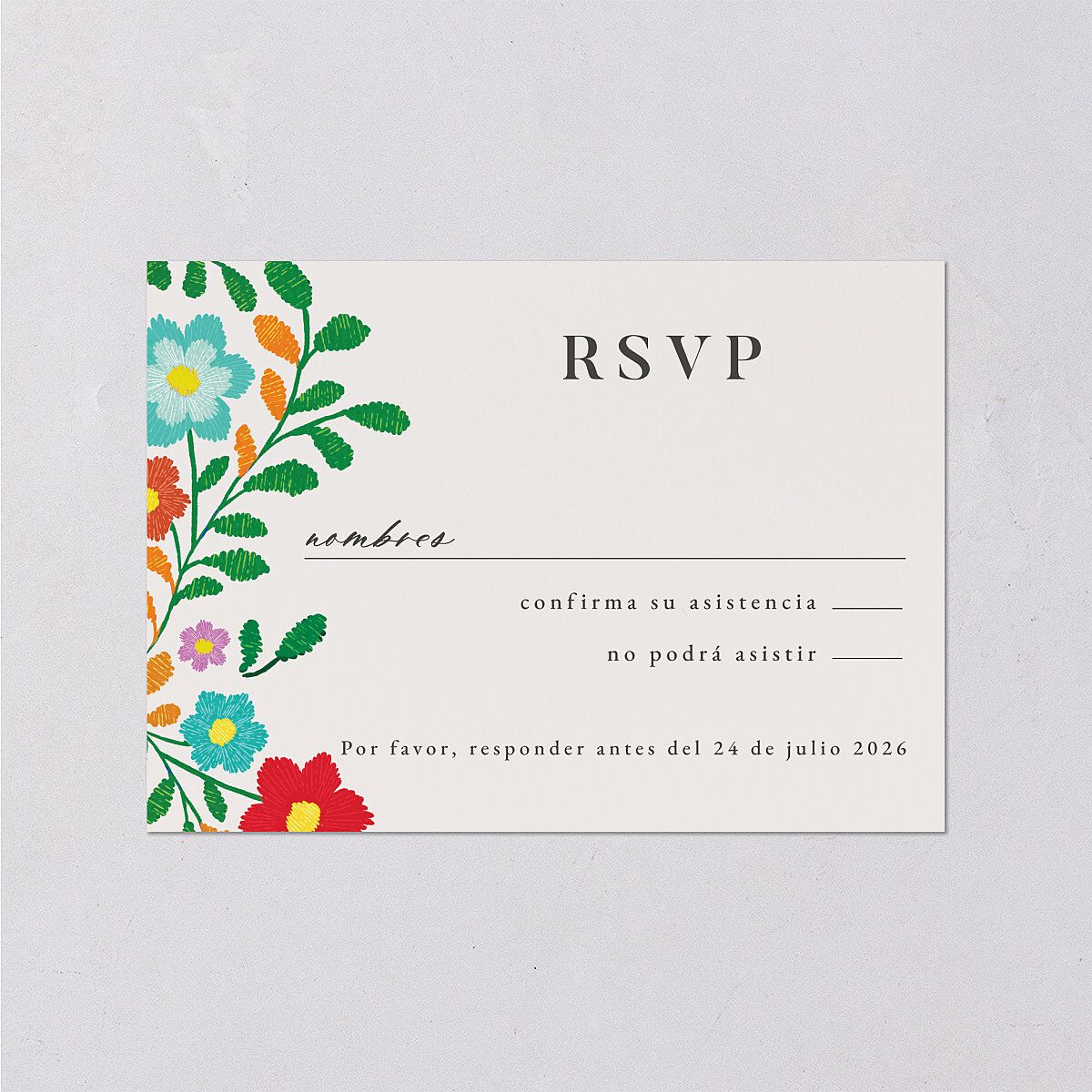 Bordados Florales Wedding Response Cards Off-White Signature
