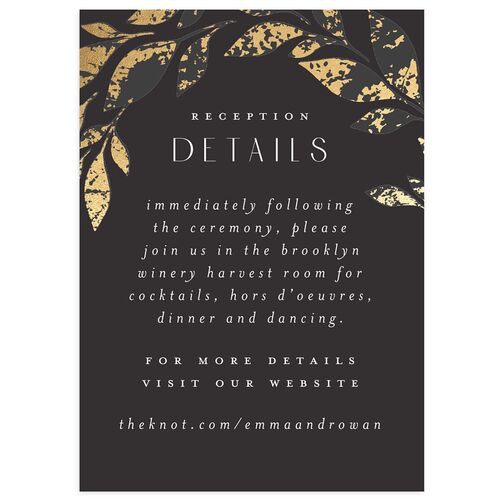 Gilded Leaves Wedding Enclosure Cards Gold Charcoal Signature Standard