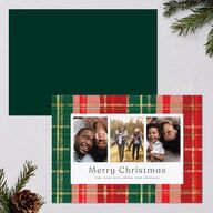 Sparkling Plaid Holiday Cards Gold Dark Green Signature Blank Standard Landscape