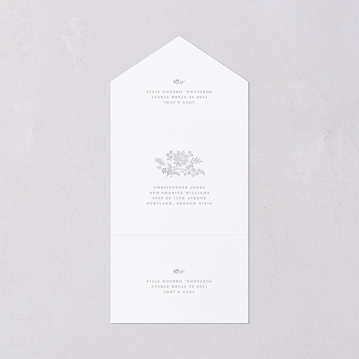 Floral Lace All-in-One Wedding Invitations Dusty Blue Signature Light Both Recipient and Return Addresses No