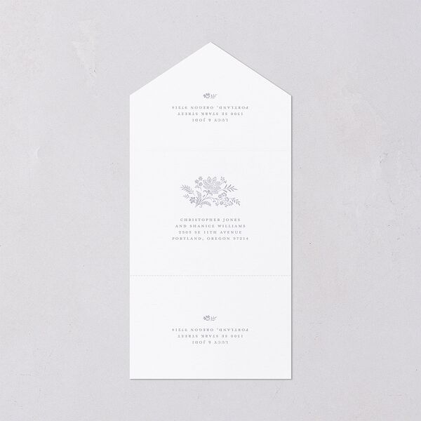 Floral Lace All-in-One Wedding Invitations Dusty Blue Signature Light Both Recipient and Return Addresses No