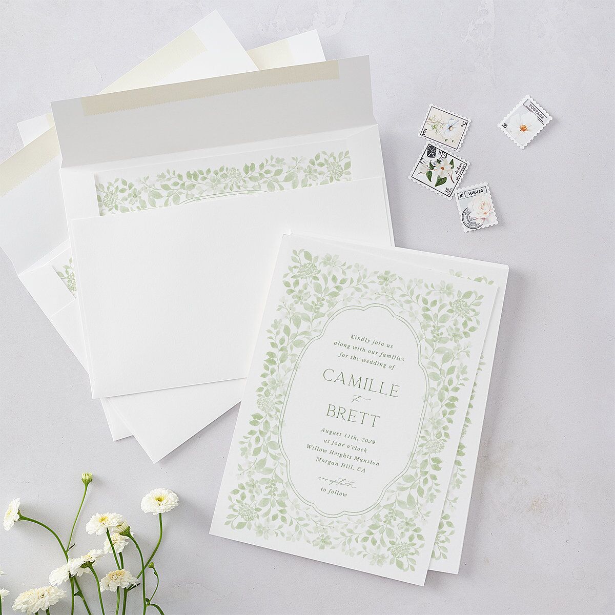 Porcelain Blue Floral Watercolor Wedding Invitations Moss Signature Blank No Standard