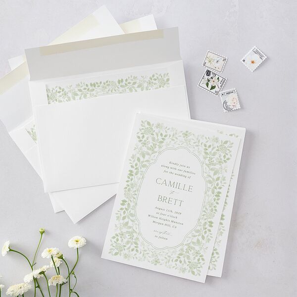 Porcelain Blue Floral Watercolor Wedding Invitations Moss Signature Blank No Standard
