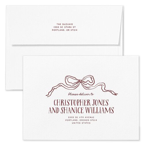 Best Present Ever Bow Gallery Holiday Card Envelopes White Merlot Both Recipient and Return Addresses Standard Signature