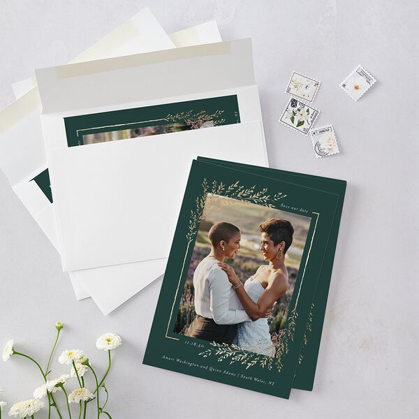 Exquisite Branches Botanical Save The Date Cards Gold Deep Lake Signature smooth Blank No Standard