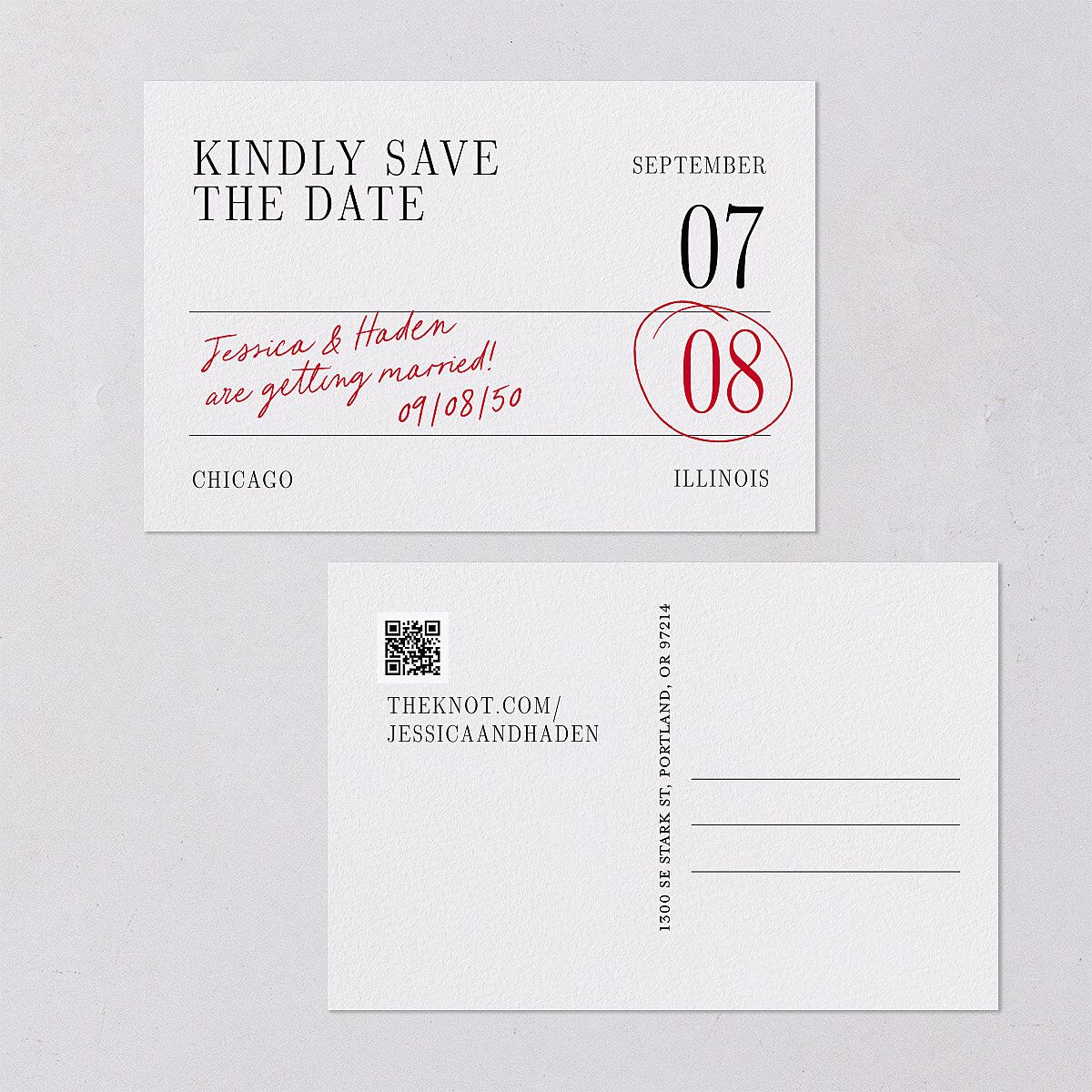 Modern Circled Calendar Date Save the Date Postcards Jewel Red