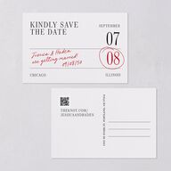Modern Circled Calendar Date Save the Date Postcards Jewel Red