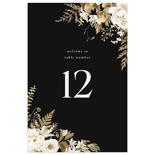 Floral Fern Frame Table Numbers Charcoal Signature