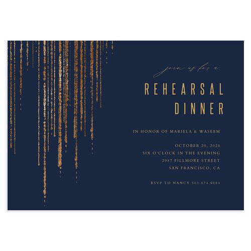Classic Cascade Rehearsal Dinner Invitations Navy Signature Blank Standard