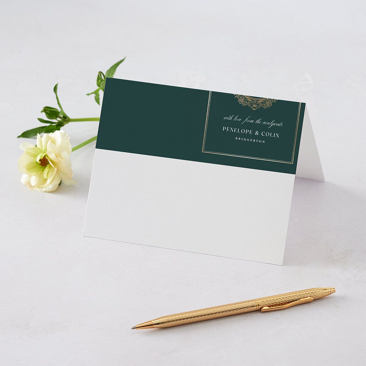 Glamorous Crown Monogram Crest Thank You Cards by Bridgerton — view 1