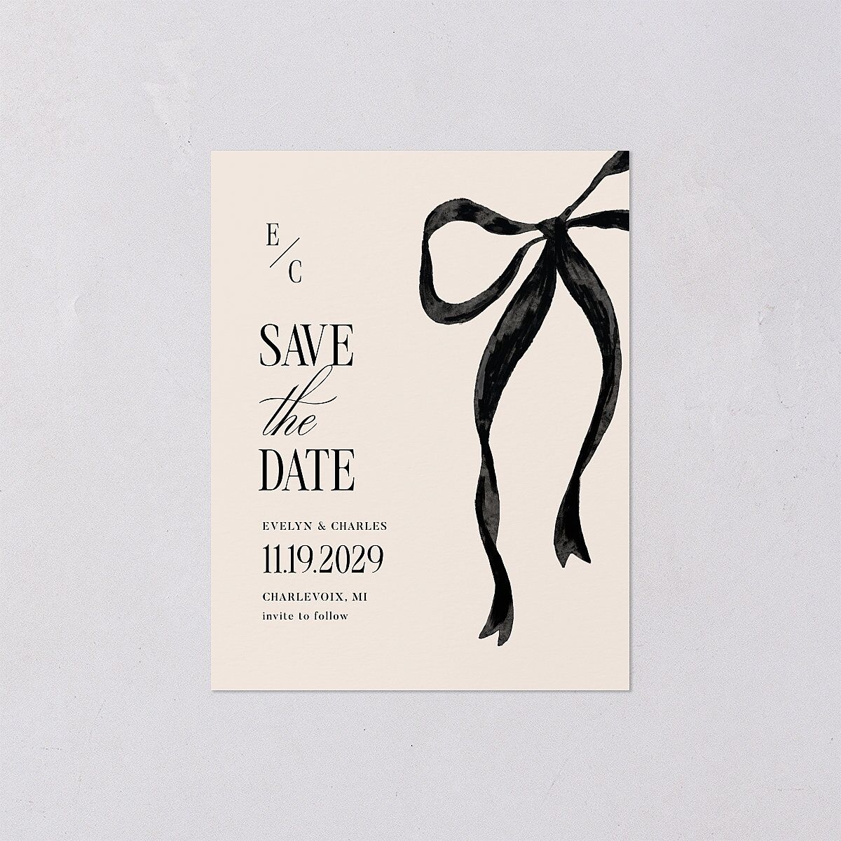 Whimsical Hand Drawn Bow Save the Date Petite Cards Linen Signature smooth Blank No Standard