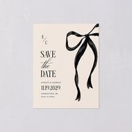 Whimsical Hand Drawn Bow Save the Date Petite Cards Linen Signature smooth Blank No Standard