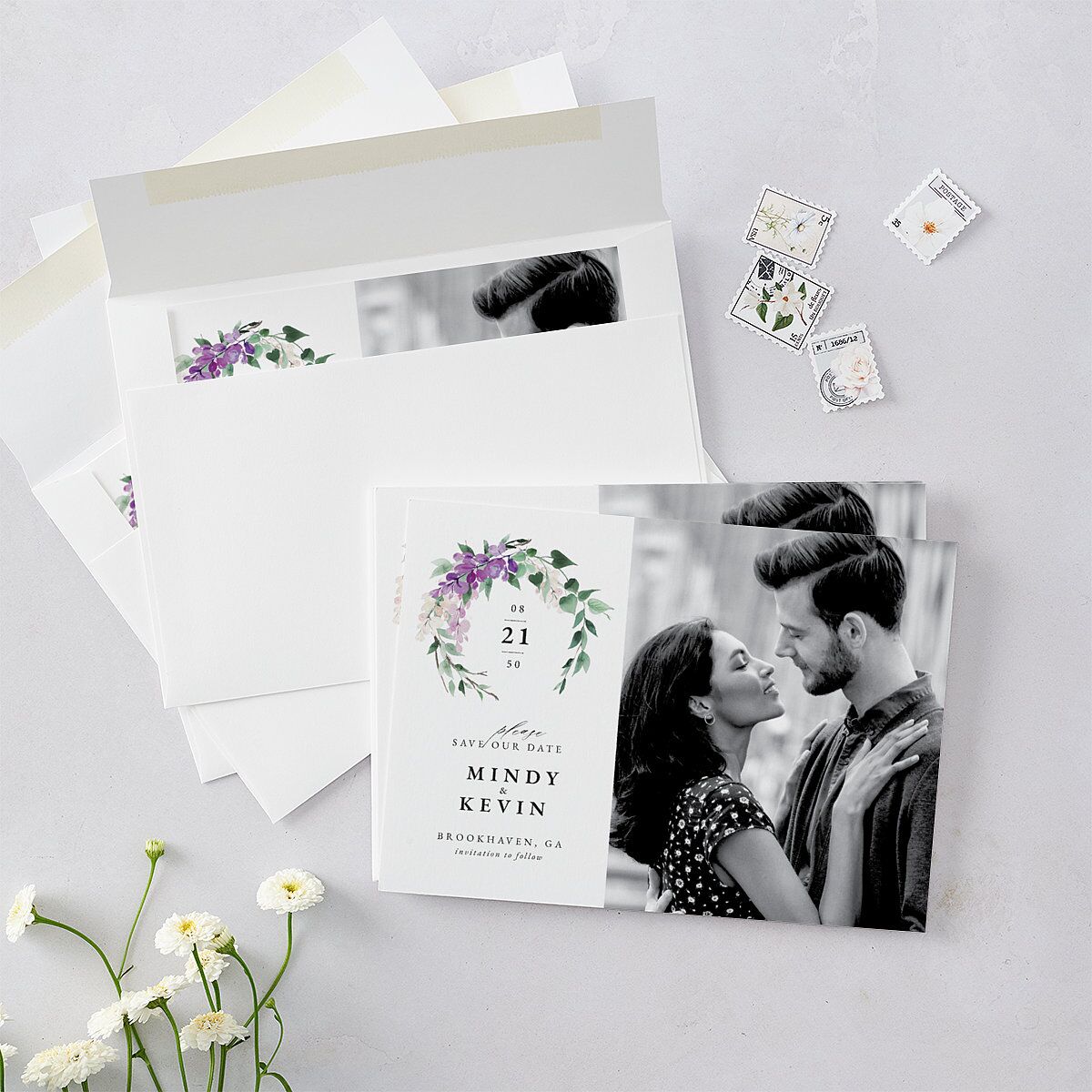 Romantic Wisteria Save The Date Cards — view 5
