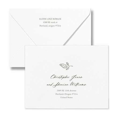 Vintage Botanical Sketch Thank You Card Euro Envelopes White Dark Camo Both Recipient and Return Addresses Luxe Signature