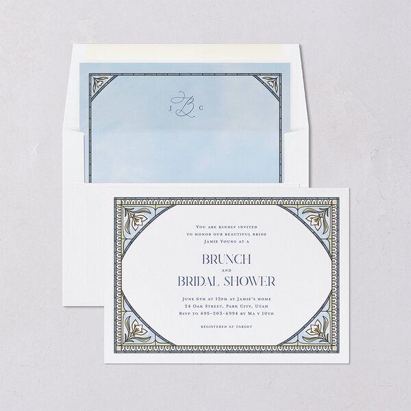 Church Stained Glass Bridal Shower Invitations Moody Blue Signature Blank