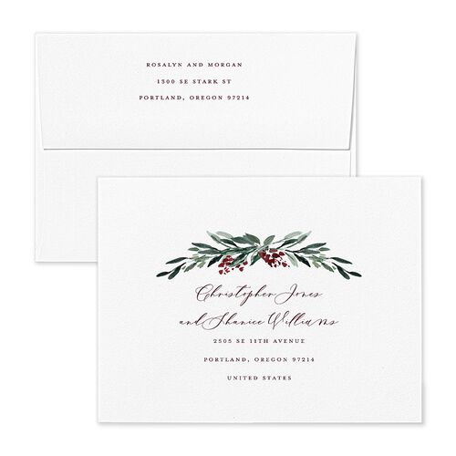 Gilded Botanical Thank You Card Envelopes White Burgundy Both Recipient and Return Addresses Signature Standard