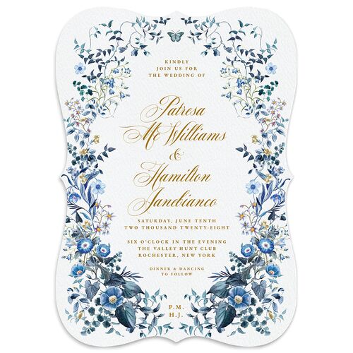 Opulent Garden Wedding Invitations Dusty Blue Signature Blank No Bracket