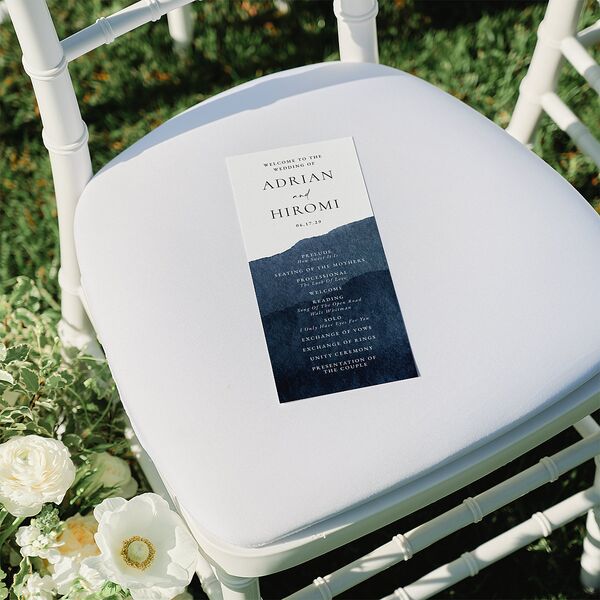 Layered Watercolor Wedding Programs Navy Signature