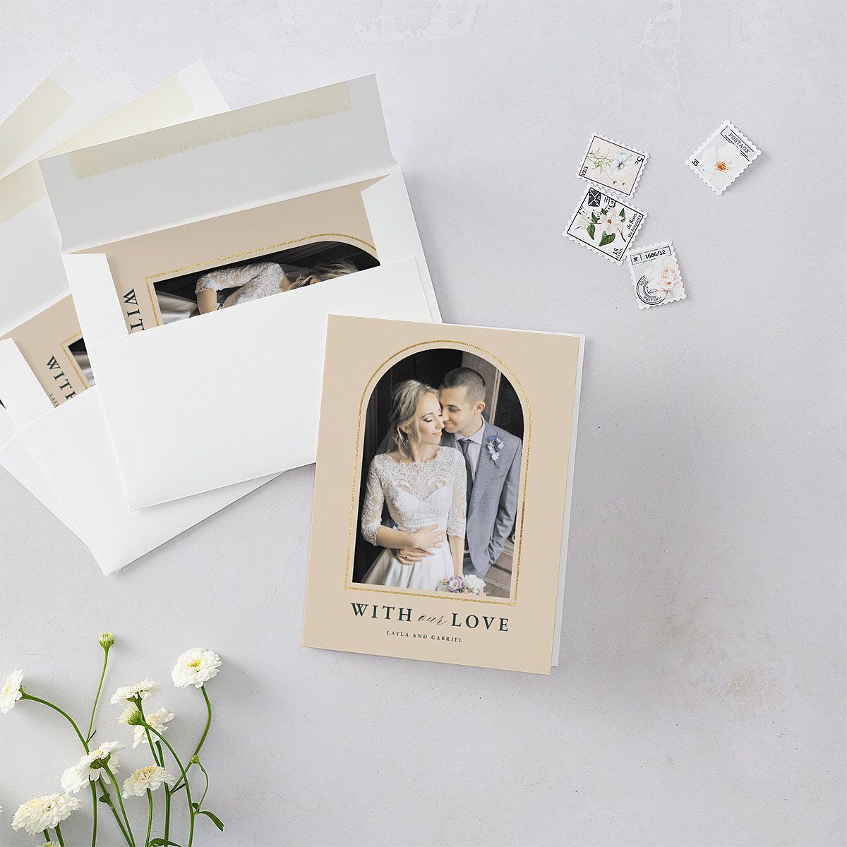 Floral Arch Foil Thank You Cards Gold Moss Signature
