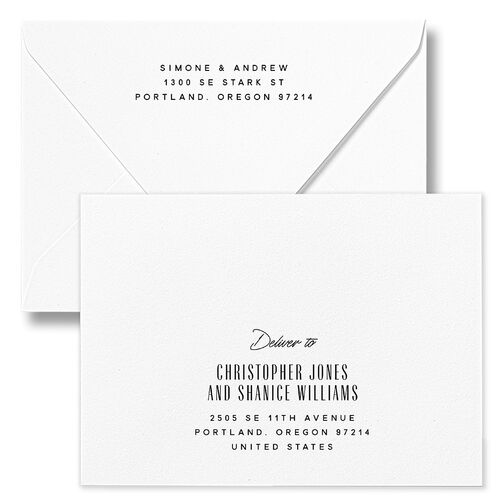 Ornate Elegance Wedding Invitation Euro Envelopes White Charcoal Both Recipient and Return Addresses Luxe Signature