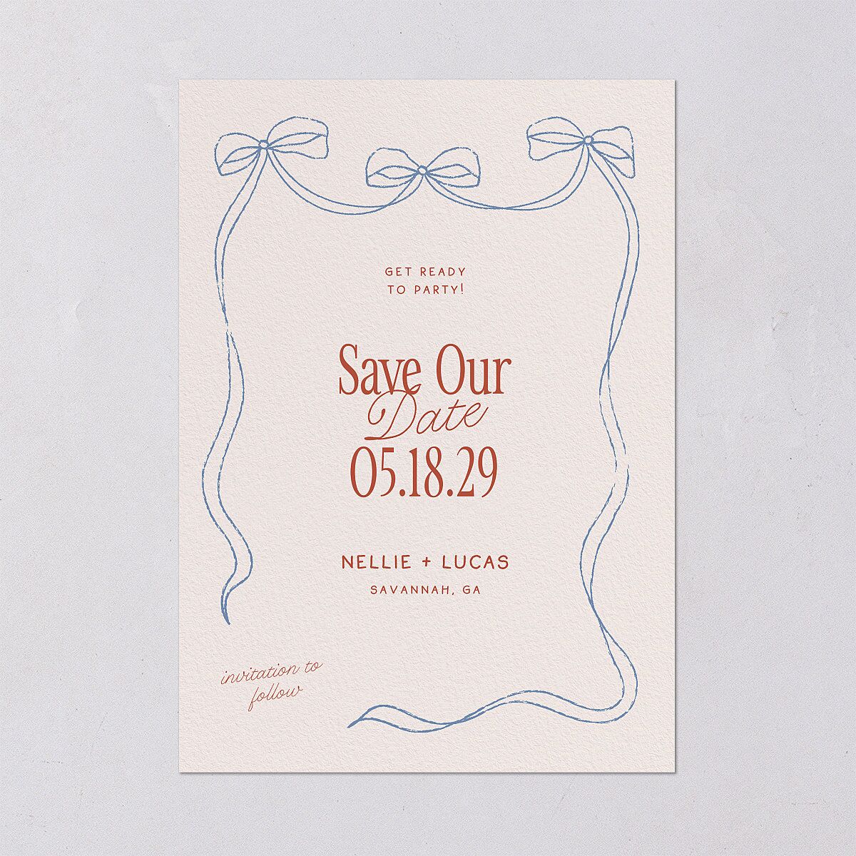 Modern Delicate Bows Save the Date Cards Jewel Red Signature smooth Blank No Standard